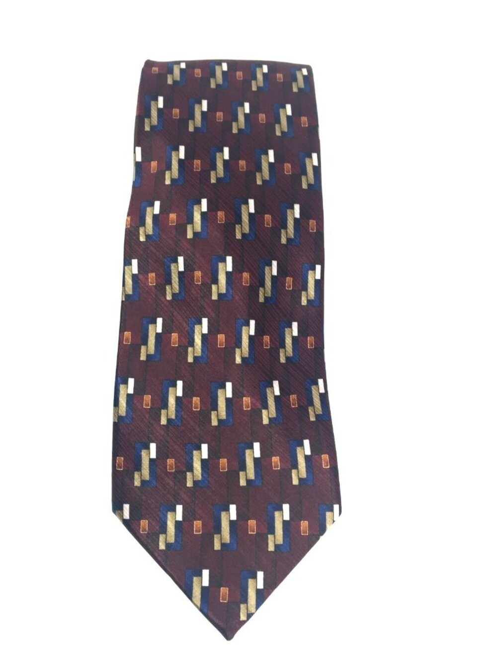 Meeting Street Burgundy Geometric Pattern Silk Tie Handmade Mens Accessory NWT